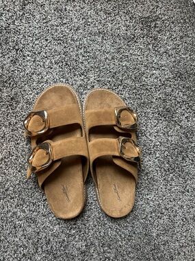 Universal Thread Tan Suede Double Buckle Slide Sandals